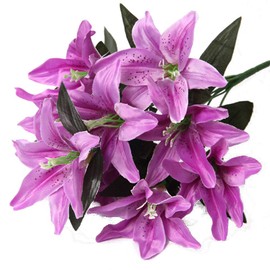 Artfen Artificial Lily 10 Heads Fake Lily Artificial Flower Wedding Party Decor Bouquet Home Hotel Office Garden Craft Art Decor Purple