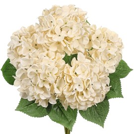 Hollyone Hortensias Artificiales Beige Grandes Flores de Seda Artificiales para Decoración del Hogar Flores de Interior Ramos de Boda Flores Artificiales para Centros de Mesa de Cocina Decoraciones de