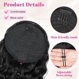 ALXNAN Wavy Curly Ponytail Extension, Long Soft 22" Black Drawstring Ponytai for Black Women Natural Synthetic Hairpiece Thick For Daily Use