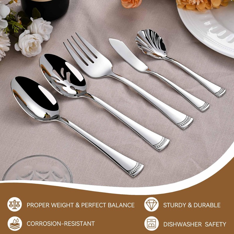 45 Pieces Flatware Set for 8, 18/10 Stainless Steel Heavy