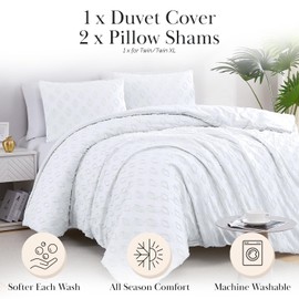 Southshore Fine Living, Inc. Jacquard Tufted Diamond Pattern King/California King Boho Duvet Cover Set – 3-Piece Boho Duvet Cover with Zipper Closure, Corner Ties, and 2 Matching Shams, Delta White