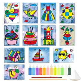 Canollo Sand Pictures Children, Sand Pictures Creative Set with 12 Bottles of Coloured Sand, 12 Sand Art Painting Cards and Design Tools Drawing Pad, Sand Picture for Children to Make Design Doodles