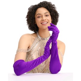 Aiphamy Long Opera Satin Gloves 1920s Elbow Length Formal Evening Bridal Gloves for Women, Purple