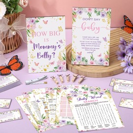 Funnymoom 426 Pcs Butterfly Baby Shower Games Set-8 Games, Includes Baby Shower Bingo, Price is Right, Guess Who, Word Scramble, Prediction and Advice, How Big is Mommy's Belly, Don't Say The Words