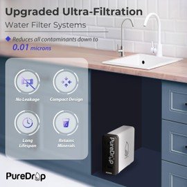 PureDrop PDR-3CUW 0.01μm Ultra-Filtration Under Sink Water Filter System, Tankless 3-Stage Compact Undersink Water Filtration with Faucet, Removes Chlorine, Bad Taste & Odor, No Waste Water