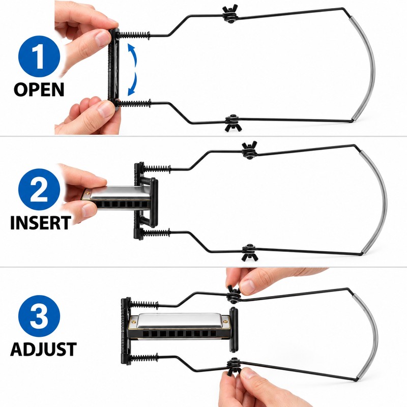 Adjustable 10-Hole Harmonica Neck Holder, Metal Hands-Free Harp Rack for