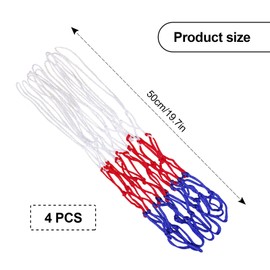 TSHAOUN 4 Pack Heavy Duty Basketball Net, Basketball Net Replacement Kit, Red White & Blue Tri-Colored Basketball Nets Replacement, 12 Loops Basketball Net for Outdoor Indoor Sports (4 PCS)