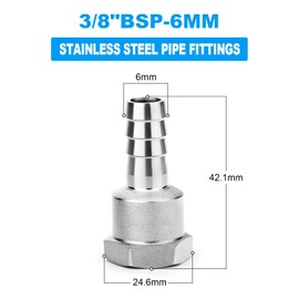 ERGAOBOY 2 Pcs Hose Barb Fittings, 6 MM Barb to 3/8 BSP Female BSP Fittings, 304 Stainless Steel Compression Fitting for Water, Industrial