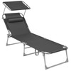 SONGMICS Sun Lounger, Patio Chaise Lounge Chair, Folding, with Canopy,