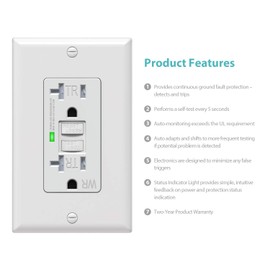 WEBANG 20 Amp GFCI Outlet, Tamper Resistant/Weather Resistant(WR) Receptacle, Self-Test Ground Fault Circuit Interrupter with LED Indicator, Wall Plates and Screws Included, UL Listed, White, 10 Pack