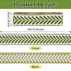 yuuzue 10.9 Yards Jacquard Ribbon Fabric Trim 2.4 Inch Leaf Pattern Jacquard Woven Embroidery Trim Decorative Ribbon for DIY Sewing Crafts Handmade Bag Belt Clothing Decoration Curtain Trim Home Decor