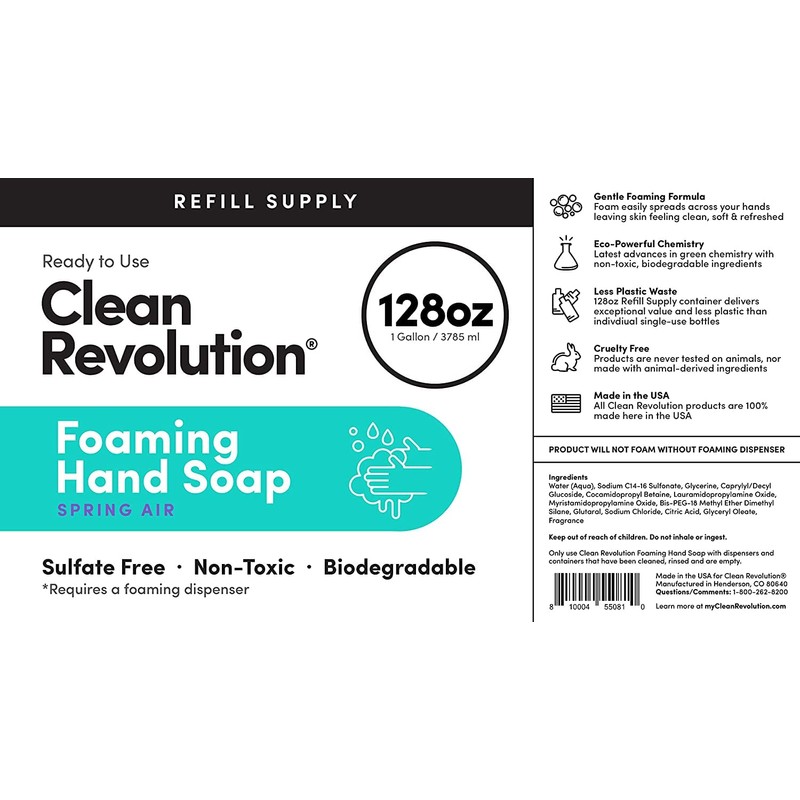 Clean Revolution Foaming Hand Soap Refill Supply Container, Ready to