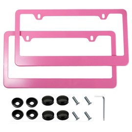 Fashion US Universal Pink Matte License Plate Frames,Premium Stainless Steel License Plate Holder,Weather Proof License Plate Cover for Women(2 Frames,Matte Pink)