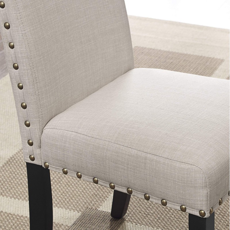 Biony Tan Fabric Counter Height Stools with Nailhead Trim, Set