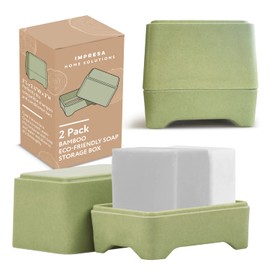 Impresa Two-Pack Bamboo Soap Holder - Suitable for Shampoo and Conditioner Bars - Quick-Drying Slatted Soap Box Design - Compostable Sugarcane Bar Soap Saver - Shower Soap Bar Holder - Soap Bar Case
