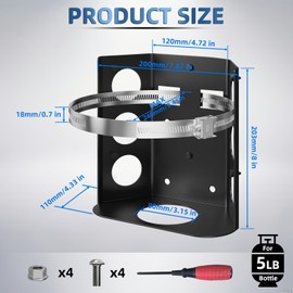 Piclafe 5 lb Propane Tank Mount, Heavy Duty Thickened Steel Mounting Bracket with Protective Soft Pads for RV, Truck, Campervan,Travel Trailer, Jeep and Boat