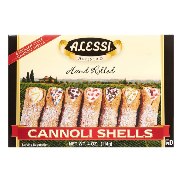 ALESSI CANNOLI 12 Large Sicilian Style Hand Rolled Shells Imported from Italy 2 Pack- 4oz (2)