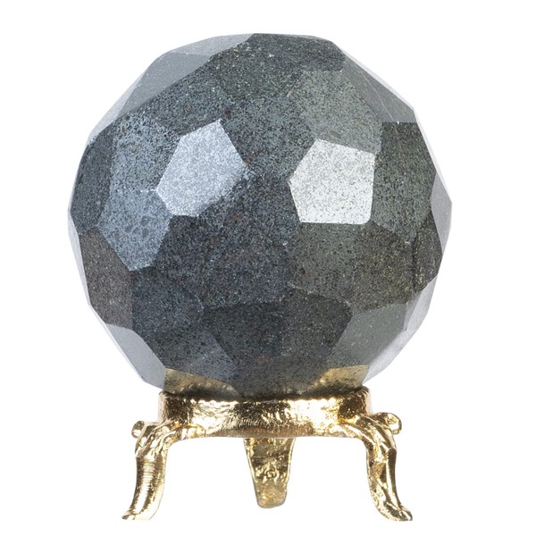ZAICUS 50 mm Hematite Diamond Cut Ball with Metal Stand Sphere Ball Natural Gemstone for Healing Crystals Crystal Balls for Witchcraft Chakra Balancing Spiritual Gift Home Décor