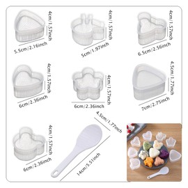 Rice Ball Mould Set, 8 Piece Set, Sushi Bento Box, Easy Handmade, Perfect Size for Daily Use, Cute, Pressed Onigiri, Rice Ball Guru, Home, Party, Graduation Banquet, Picnic, Outing, Travel, Home Party