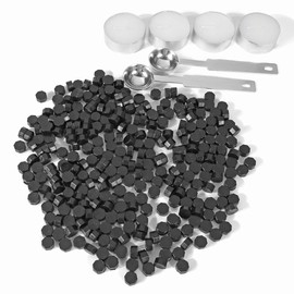 Black Sealing Wax Beads, Yoption 300 Pieces Octagon Wax Seal Beads Kit with 2 Melting Spoon and 4 Candles for Seal Stamp (Black)