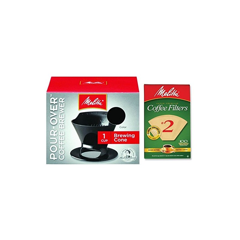 Melitta Pour Over Coffee Cone Brewer & #2 Filter Natural