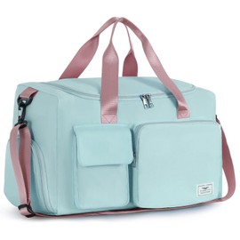 FIORETTO Women's Water-Resistant Gym Duffle Bag with Shoes Compartment, 37L Capacity, Multi-Functional, Ideal for Travel, Gym, Sports, Weekender, Green & Pink