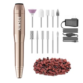 AIRSEE Portable Electric Nail Drill Machine for Beginners, EFile for Acrylic Gel Nails and Manicure Pedicure Polishing Shape, Electric Nail File Kit for Home & Salon,Gold