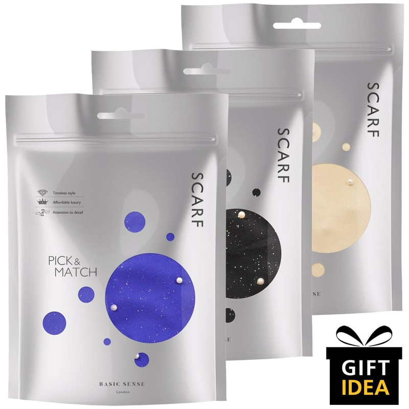 Basic Sense Chiffon Pearl Scarf Luxurious Head Wrap Hijab, Black