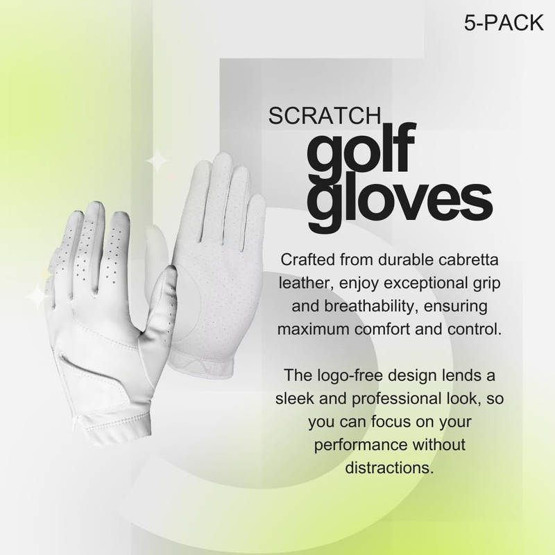 Scratch Cabretta Leather Mens Golf Gloves (5 Pack) Logo Free,