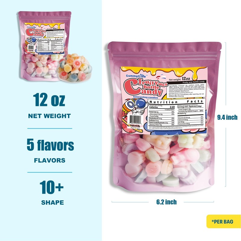 Gummy Glow Wax Candy 12oz Bulk Pack, Retro Chewy Wax