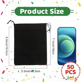 CLRBEATTY 50 Pack Velvet Drawstring Bags, 5×7 Inch Small Velvet Jewelry Pouches, Black Velvets Cloth Bags with Drawstring,Velvets Gift Bags for Wedding Jewelry Gift Candy Party Favors