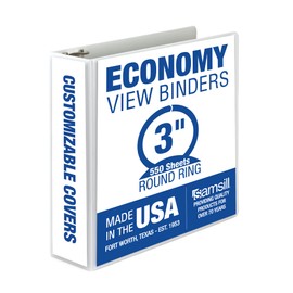 Samsill 3 Inch 3 Ring Binder, Made in USA, Economy Round Ring, Clear View Cover, 550 Sheet Capacity - for School, Home, Office - Pearl White