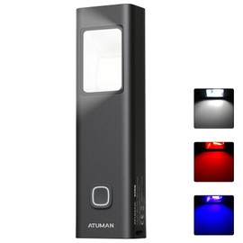 ATuMan Flashlight with White, Red and Blue, SOS & Strobe & Alarm Rechargeable EDC Torch, Bike Light, Clip-on, Handheld and Magnetic, 7 Modes, IP67, Aircraft-Grade Aluminum Body (iF Design Award 2024)