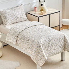 DuShow Cotton Toddler Duvet And Pillowcase Set,Floral Cot Bed Duvet Cover Set For Girls,Reversible Junior Toddler Bedding Set,Orange-120 x 150 cm