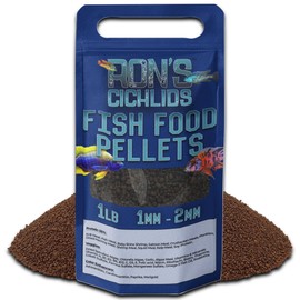 RON'S CICHLIDS African Cichlid Fish Food, Premium Tropical Fish Food Pellets with Protein, Veggies & Fruits for Healthier, Brighter & Bigger Tropical Fish & Cleaner Tanks, Juvie Blend, 1 LB