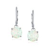 Simple Round Solitaire White Created Opal Lever back Drop Dangle