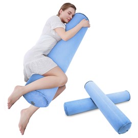 EULANT 2 Pack 47inch Inflatable Long Bolster Body Pillow for Adults Pregnant,Travel Body Pillow Hug Pillow for Bed,Round Cervical Roll Cylinder Bolster Body Pillow for Hugging Sleeping,Back etc.