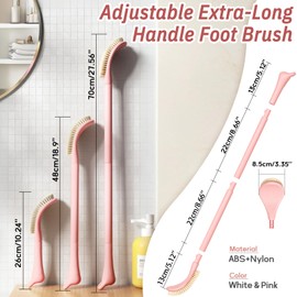 GEENOA New Foot Brush & Foot Files Set(3PCS), 3-in-1 Foot Scrubber with Long Handle, 10.2’’-27.5’’Adjustable Foot Scrub Brush and 2 Upgrade Foot File Callus Remover, Gift-Box Packed(Pink+2*Foot File)