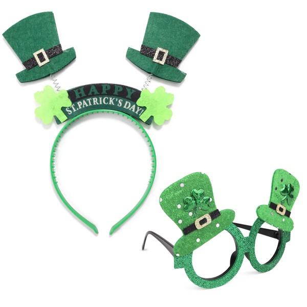 Needzo St. Patricks Top Hat Bopper Headband and Glasses, Festive