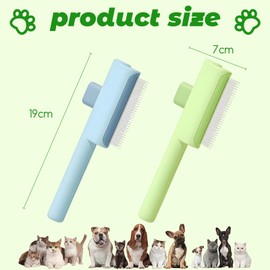 Mrltau Pack of 2 Self-Cleaning Fur Flash Brush Cats Dogs Fur Flash Brush Stainless Steel Teeth Long & Short Fur Flash Brush Cat, Cat Comb, Undercoat Brush Cat, Cat Hair Brush (Blue + Green)