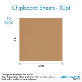50 Chipboard Sheets 12 x 12 inch - 30pt (Point) Brown Kraft Cardboard for Scrapbooking & Picture Frame Backing (.030 Caliper Thick) Paper Board | MagicWater Supply
