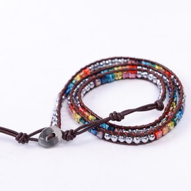 NUZUJX Natural Stone Hematite Chakra Balancing Leather 3 Wrap Crystal Bracelet for Women