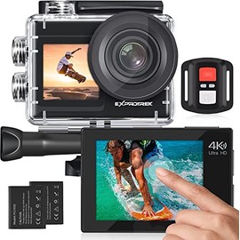 Exprotrek 4K Action Camera with Touch Screen, 170Â° Ultra Wide Angle, 40m Waterproof Underwater Camera, Remote Control Sports Camera with Helmet Accessories Kit