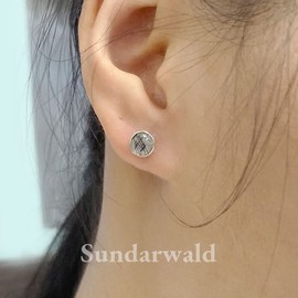 Natural Black Rutilated Quartz 925 Sterling Silver Stud Earrings, 7mm Dainty Design, Unisex Gemstones Jewelry, 7mm, Sterling Silver, black rutilated quartz