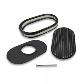 BestParts 15" Oval Full Finned Black Aluminum Air Cleaner Compatible With Classic Chevy Ford Hot Rod Rat Rod Muscle Car or Custom Car Fits 5 1/8" Carburetors