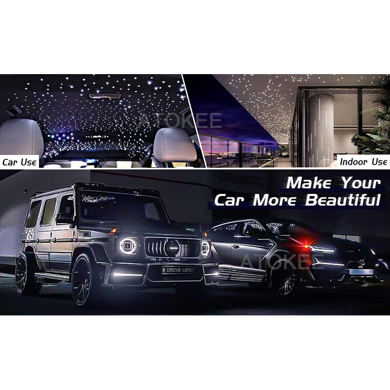 ATOKEE 16W Twinkle 200pcs Starlight Headliner Kit, 0.03in 6.5ft Compact