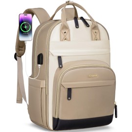 LOVEVOOK Backpack for Women,Laptop Backpack Women,Fits 17 Inch Laptop Bag,School Backpacks,Fashion Travel Work Anti-theft Bag,Waterproof Business Computer College Backpack Purse,Beige-Khaki-Black