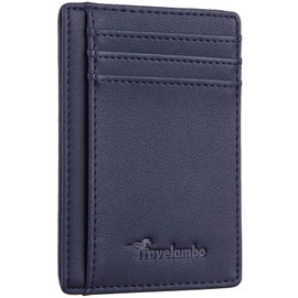 Travelambo Bolsillo frontal minimalista de piel delgado con bloqueo RFID, tamaño mediano, Azul marino, Una talla, Minimalista