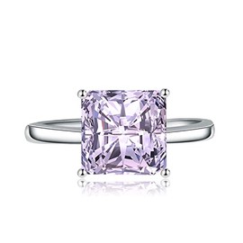FLYYQMIAO 3CT Promise Rings Simulated Yellow/Purple/Red/Blue/Pink Diamond Cubic Zirconia Ring for Women Radiant Cut Sterling Silver Bands Square Design for Wedding Engagement Present(Purple)