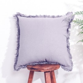 NEXHOME PRO Boho Throw Pillow Covers for Couch 26"x26", Handmade Decorative Linen Pillow Covers for Bed, Sofa, Living Room, Farmhouse Fringed Cushion Covers, Grey (Insert Not Included)